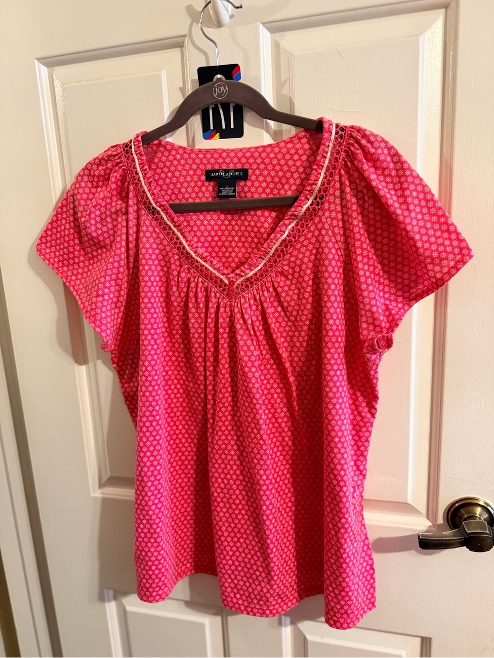 Earth Angels Pink Printed V-Neck Women's Blouse